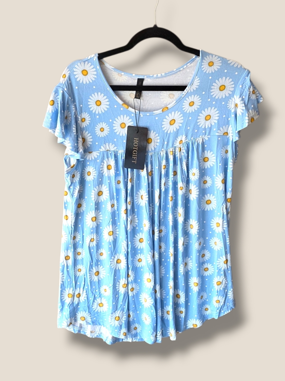 Blue Daisy Print Flutter Sleeve Tunic Top